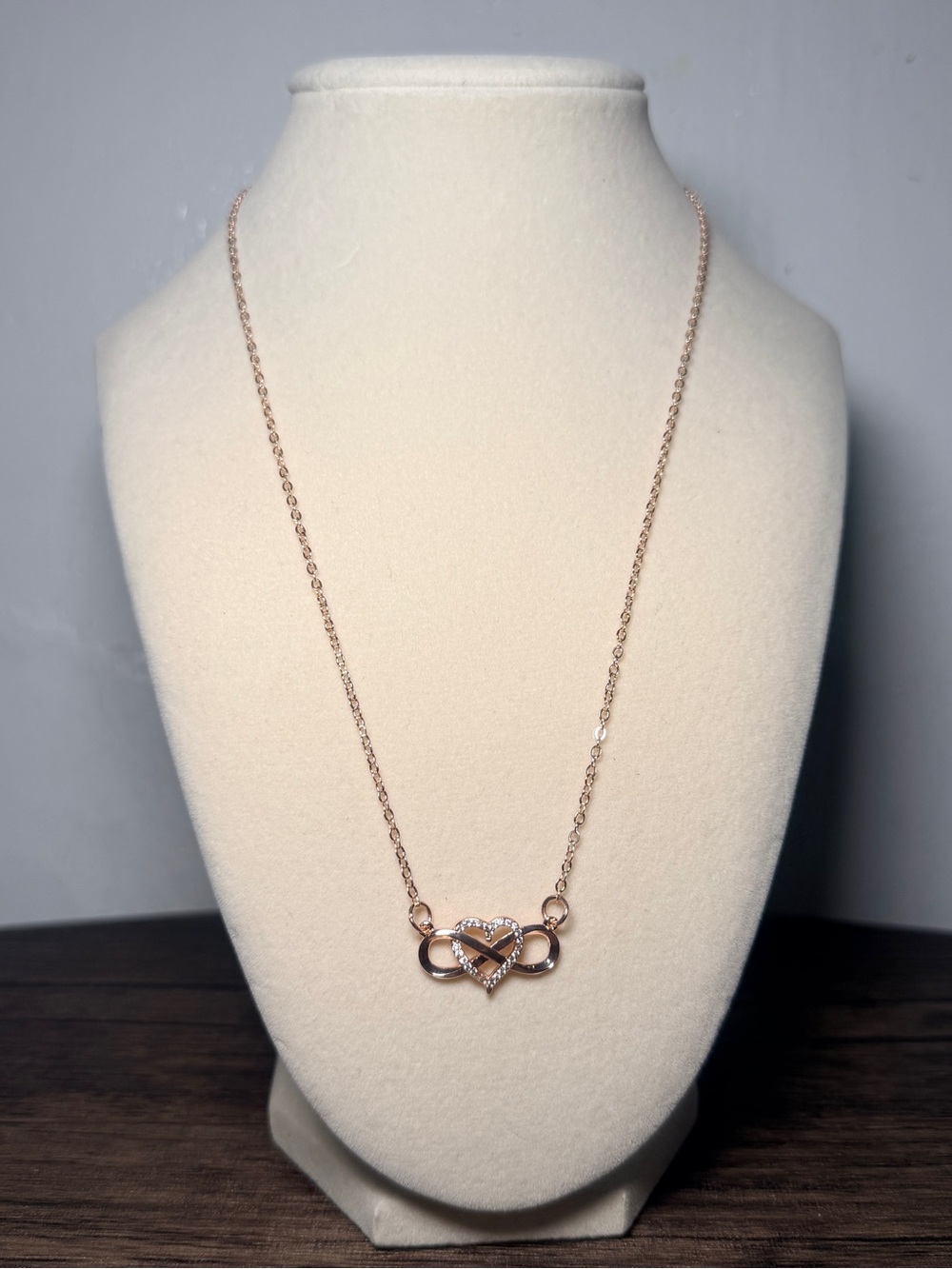 Rose Gold Heart & Infinity Pendant Necklace